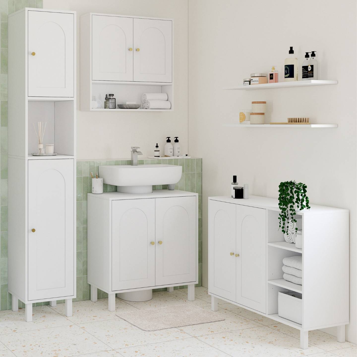 IDMARKET - Meuble sous lavabo salle de bain ARSENE design arche bois blanc - Image 7
