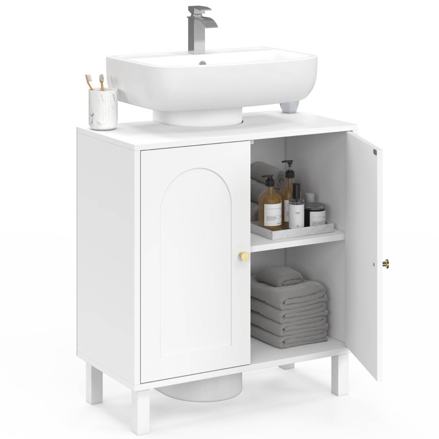 IDMARKET - Meuble sous lavabo salle de bain ARSENE design arche bois blanc - Image 4