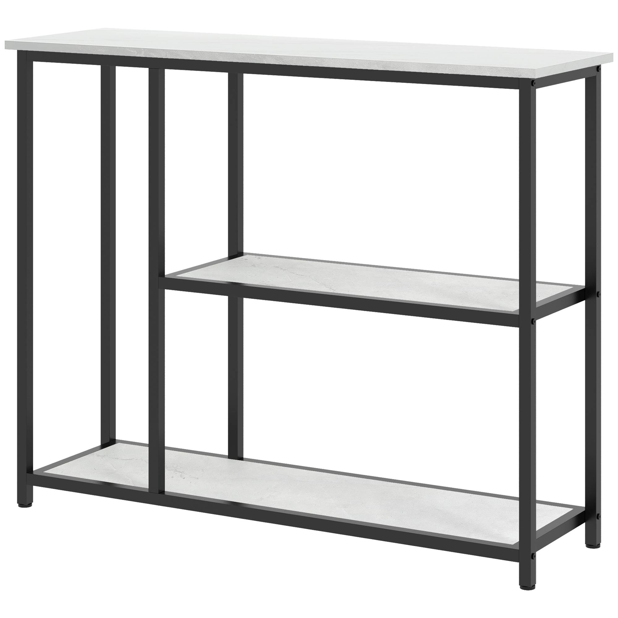 Console meuble 100 cm, table console 3 niveaux, plateaux en effet marbre, cadre en acier, blanc - Image 2