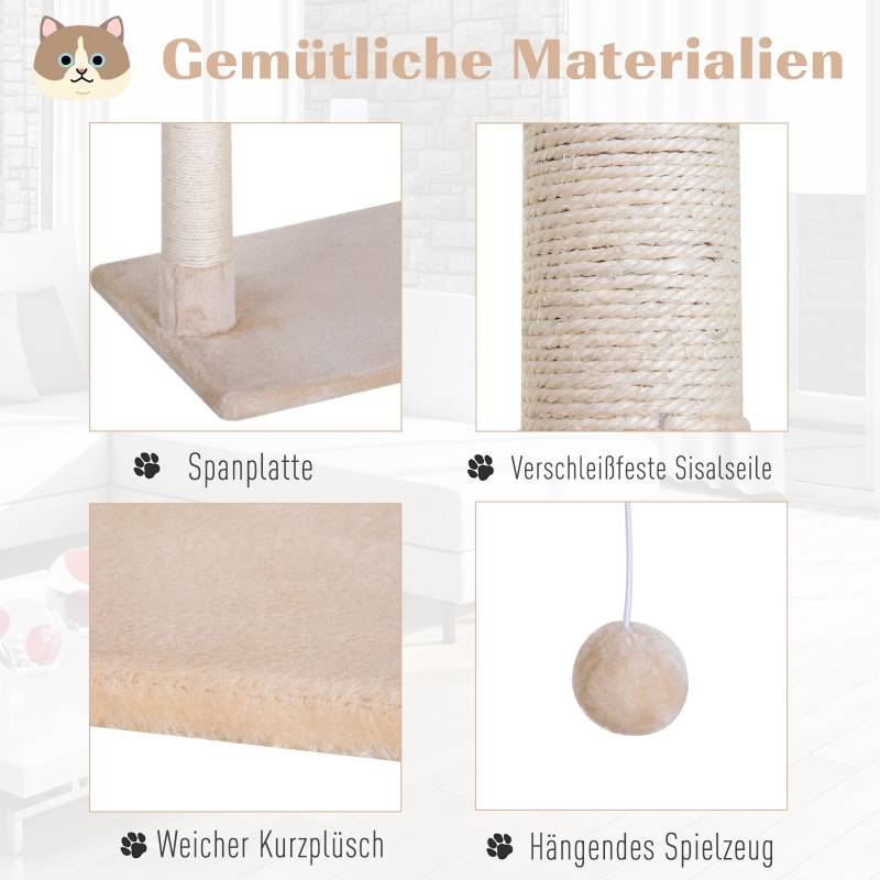 Arbre à chat 70 cm avec hamac en peluche et poteau griffoir en sisal beige – ComfortXL Pet Living - Image 5