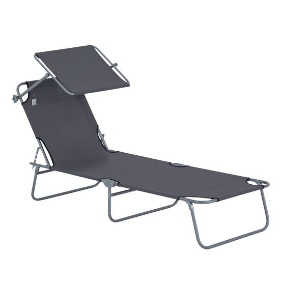 Chaise longue pliante jardin grise pare-soleil dossier 4 positions capacité 120 kg camping plage - Image 1