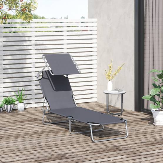 Chaise longue pliante jardin grise pare-soleil dossier 4 positions capacité 120 kg camping plage - Image 4