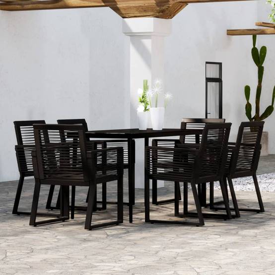 Ensemble Repas 6P 140cm Rotin PVC et Acier pour Jardin Noir – ComfortXL Outdoor Living - Image 1