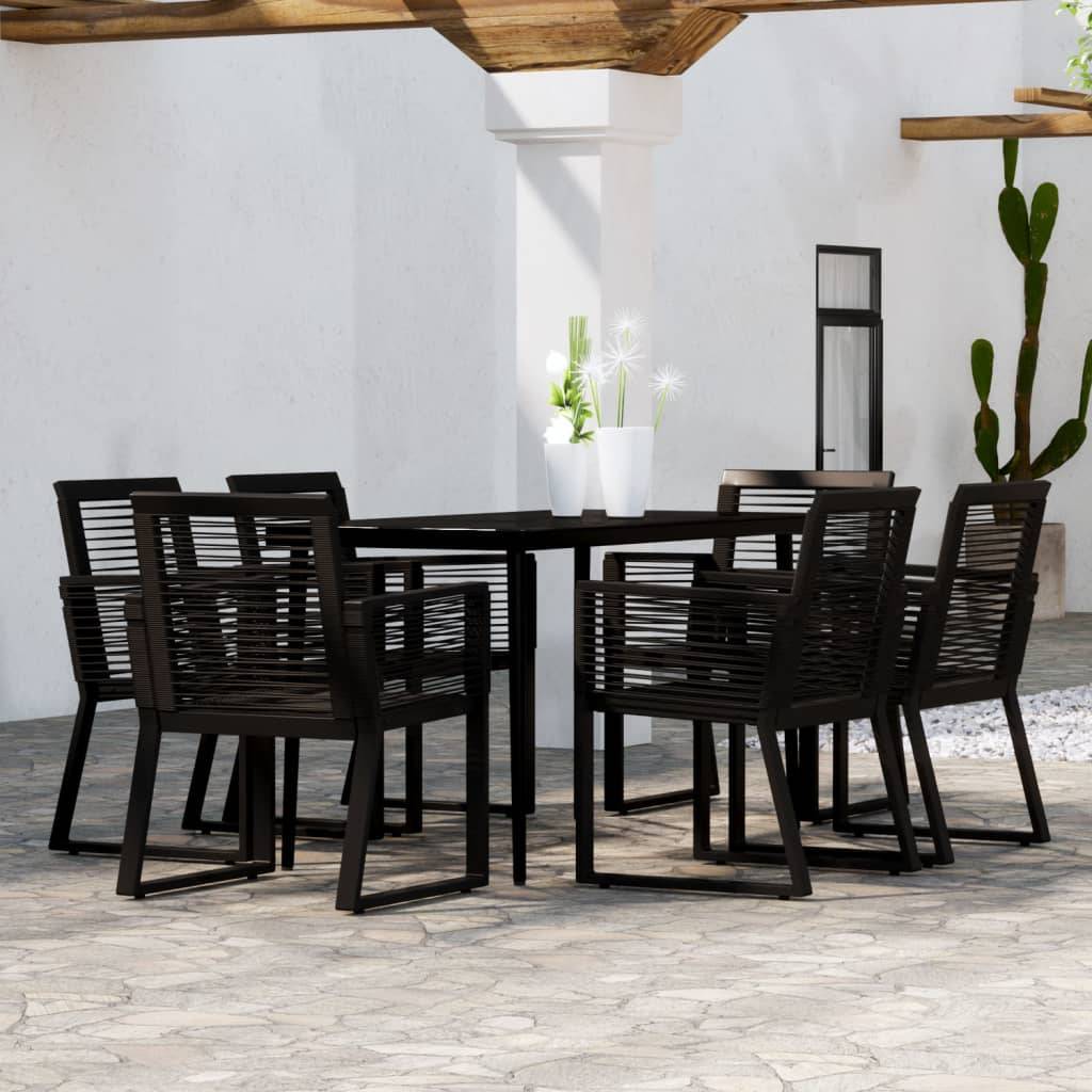 Ensemble Repas 6P 140cm Rotin PVC et Acier pour Jardin Noir – ComfortXL Outdoor Living - Image 1