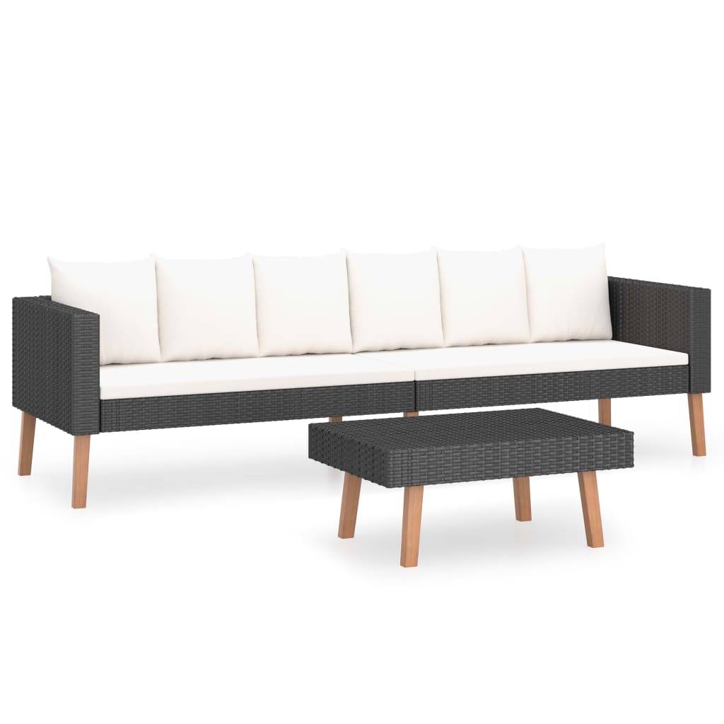 Helloshop26 - Salon de jardin meuble d'extérieur ensemble de mobilier 2 pièces avec coussins résine tressée noir - Image 1