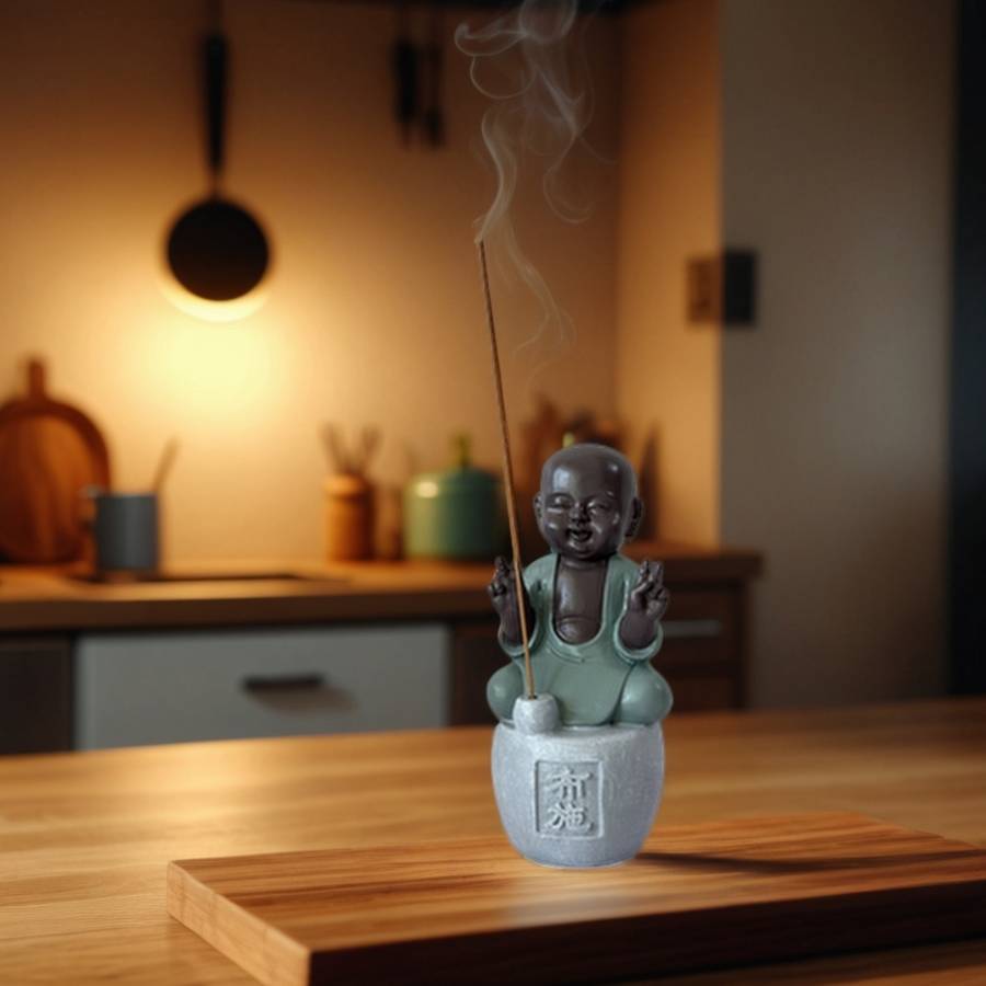 Zen Light - Statue Bonze Porte-Encens Dana - Bouddha Méditation-Ambiance Zen et Relaxante-Fabrication Artisanale FengShui-H14cm–Zen'Light - Image 4