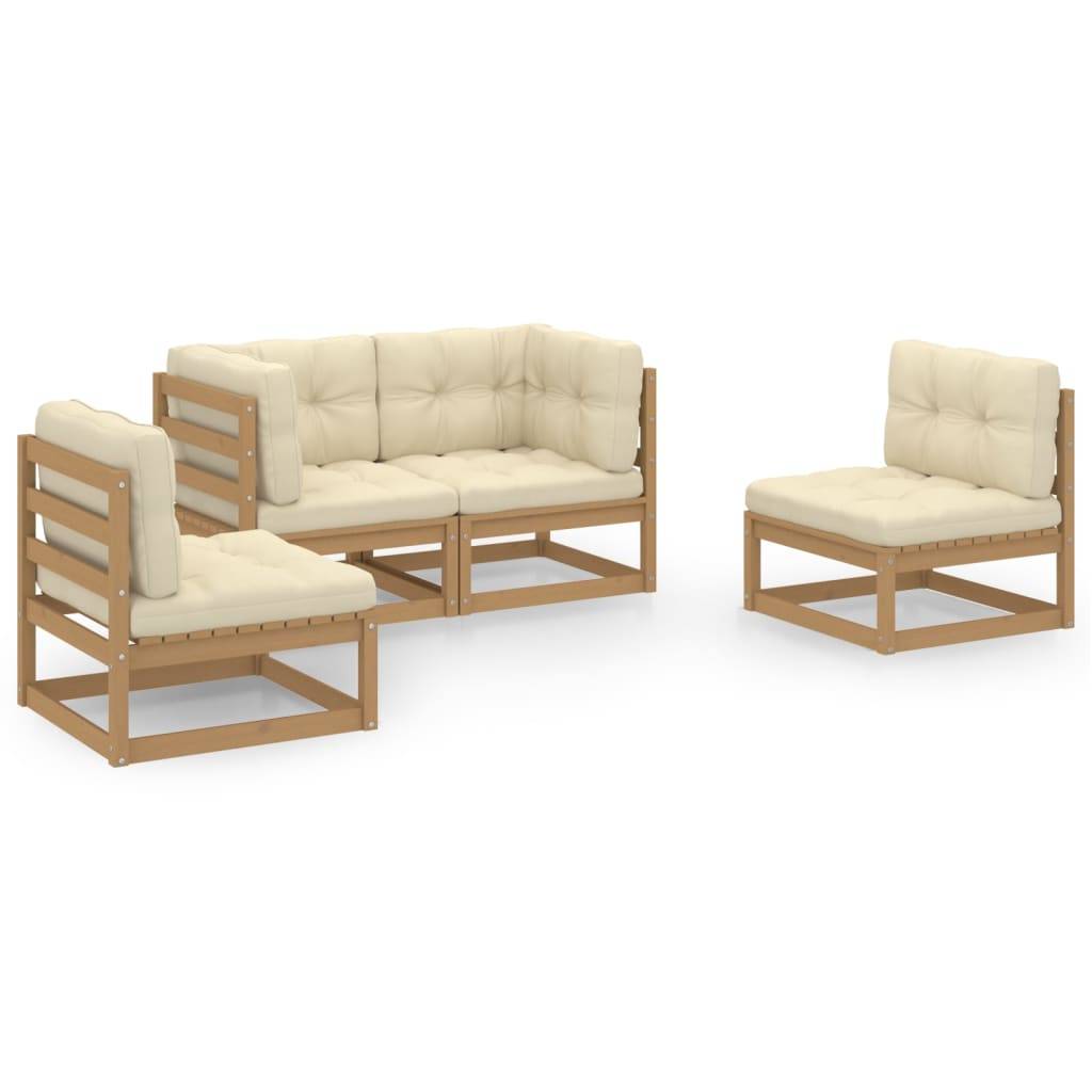 Helloshop26 - Salon de jardin meuble d'extérieur ensemble de mobilier 4 pièces avec coussins bois de pin massif - Image 2