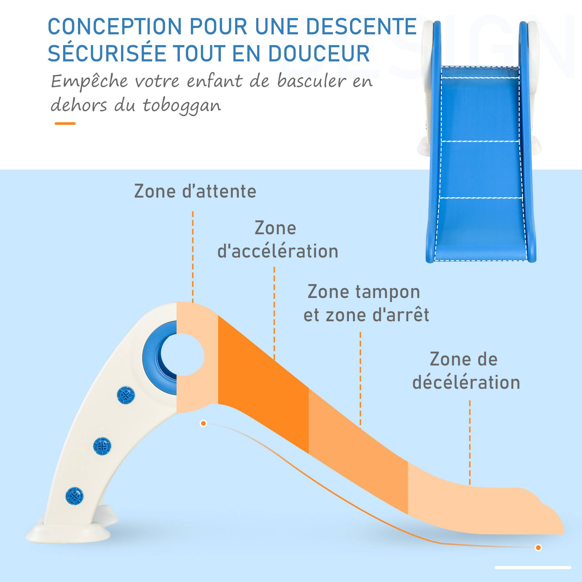 Toboggan Enfant Pliable 3 à 6 Ans Usage intérieur extérieur dim. 120L x 50l x 56H cm HDPE Bleu - Image 8