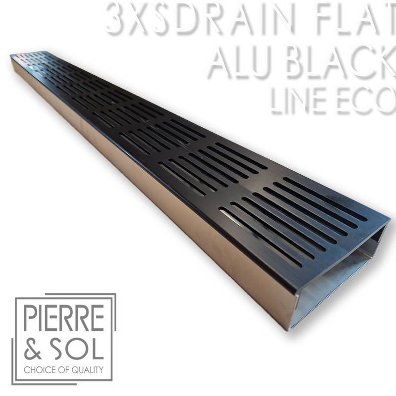 Caniveau Inox Large Hauteur 3,5 cm - 3XSDRAINFLAT EASY Grille Aluminium Noire - LINE ECO -       Caniveau de 50 cm - Image 1