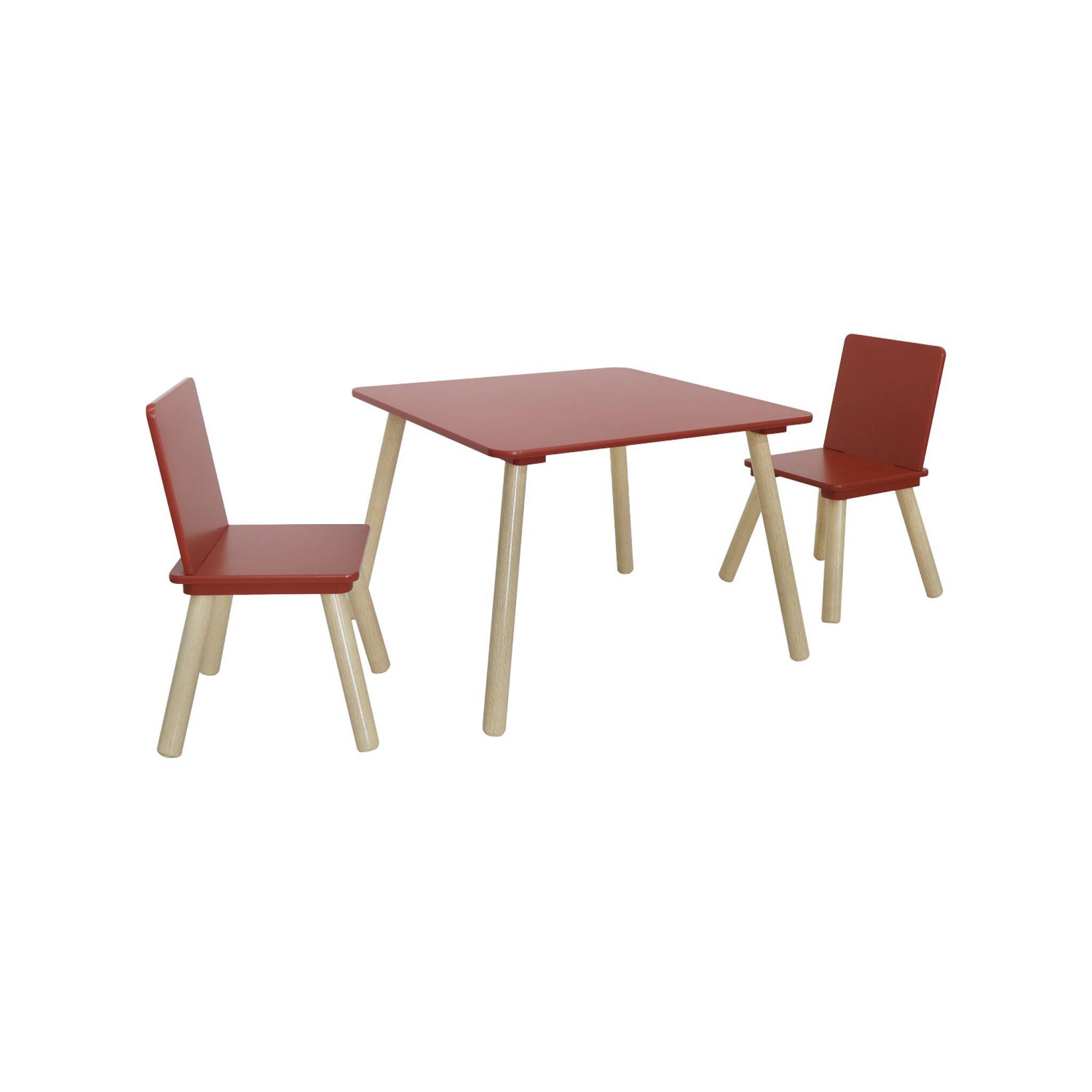 sweeek - Table carrée enfant bois de pin 2 assises terracotta - Judith | sweeek - Image 2