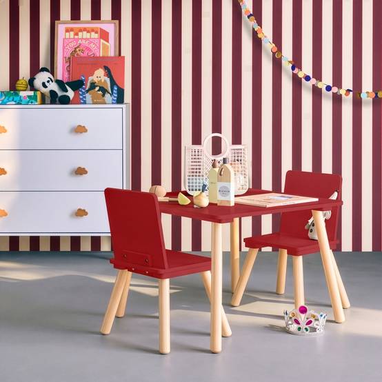sweeek - Table carrée enfant bois de pin 2 assises terracotta - Judith | sweeek - Image 1