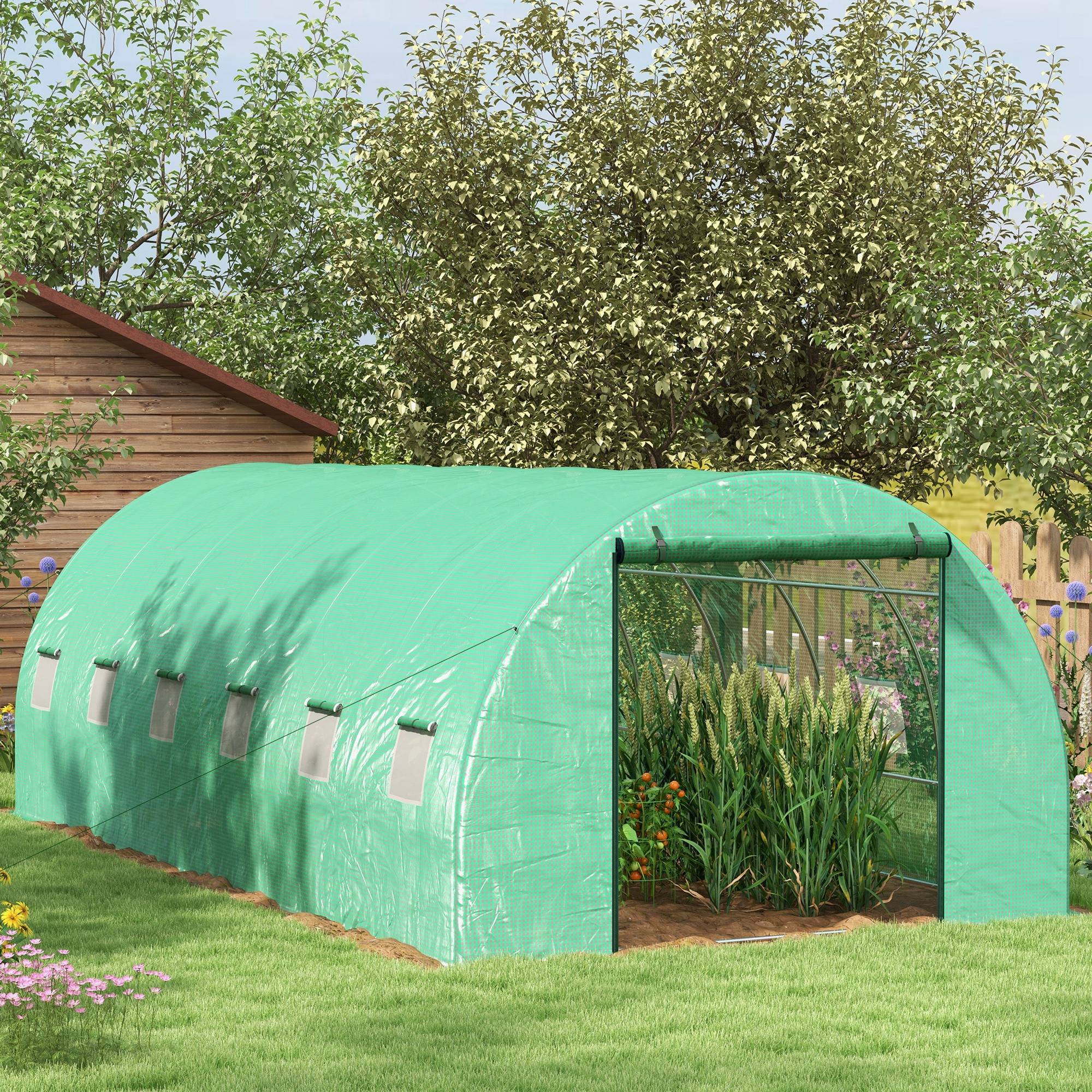 Serre tunnel 6x3x2 m avec système d'irrigation intégré, 12 fenêtres grillagées et 1 porte roulante verte - Image 3
