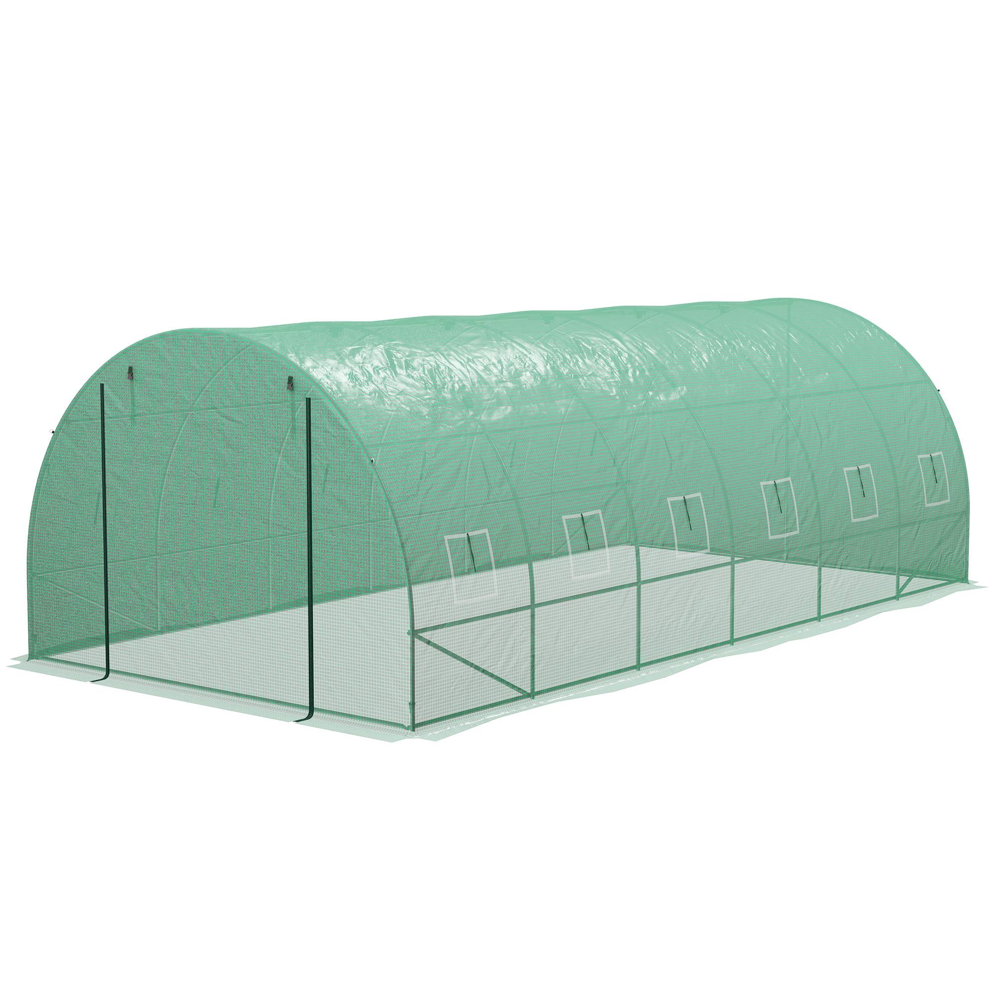 Serre tunnel 6x3x2 m avec système d'irrigation intégré, 12 fenêtres grillagées et 1 porte roulante verte - Image 2