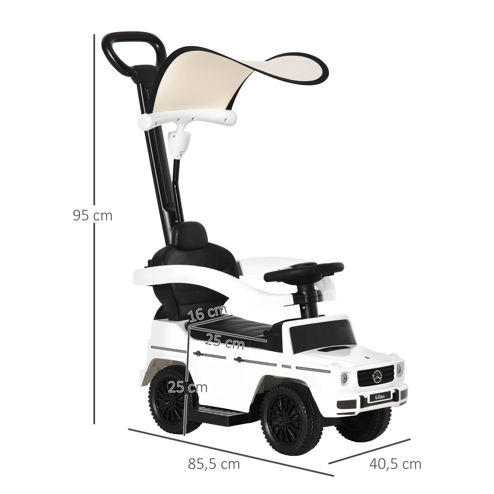 Sans Marque - Voiture électrique Mercedes G350 licence enfants 1-3 ans klaxon toit amovible barre appui 25 kg 85,5x40,5x95 cm blanche - Image 5