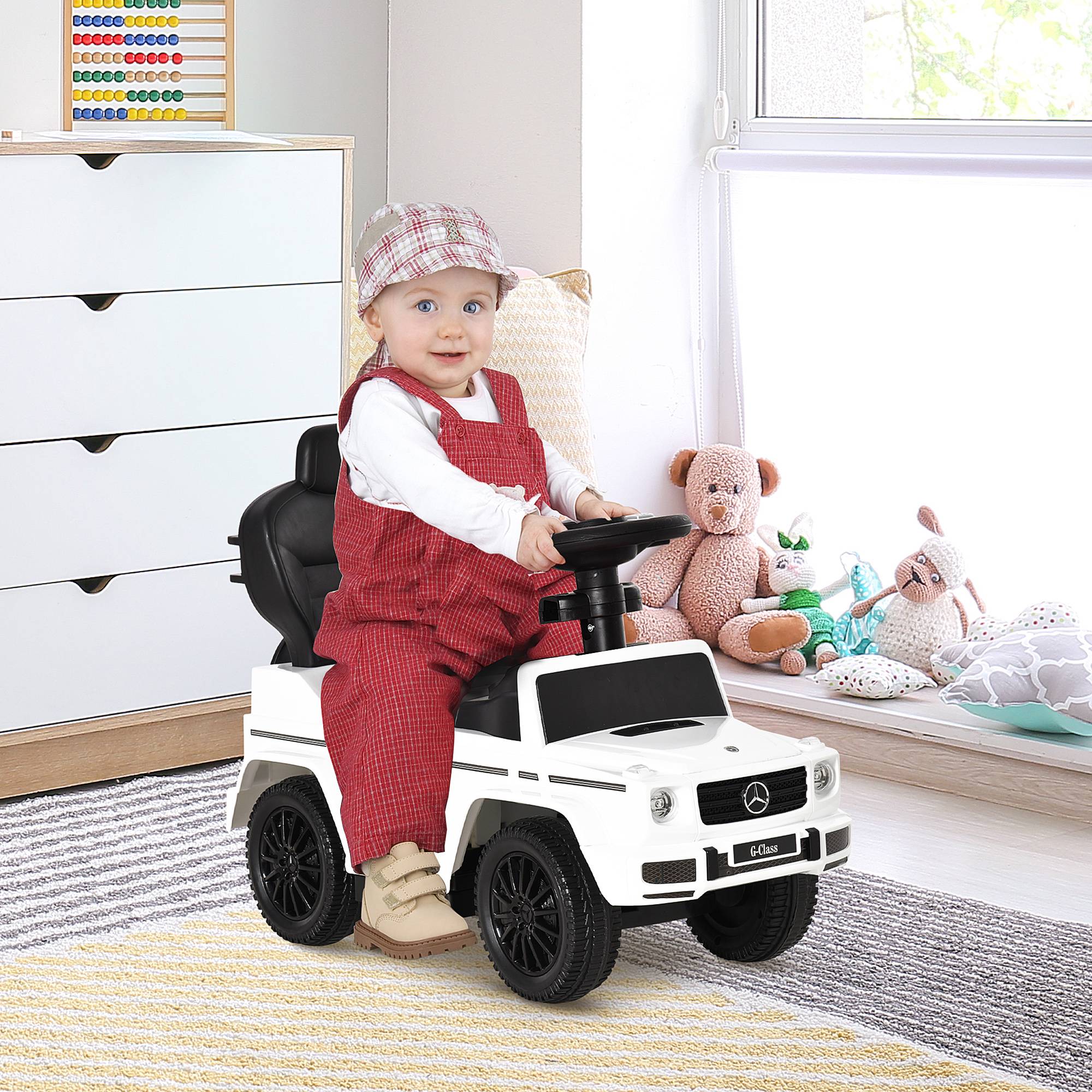 Sans Marque - Voiture électrique Mercedes G350 licence enfants 1-3 ans klaxon toit amovible barre appui 25 kg 85,5x40,5x95 cm blanche - Image 3