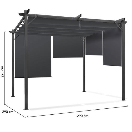 Pergola édition spéciale toit rétractable 3x3 M et 4 stores gris anthracite - Image 6