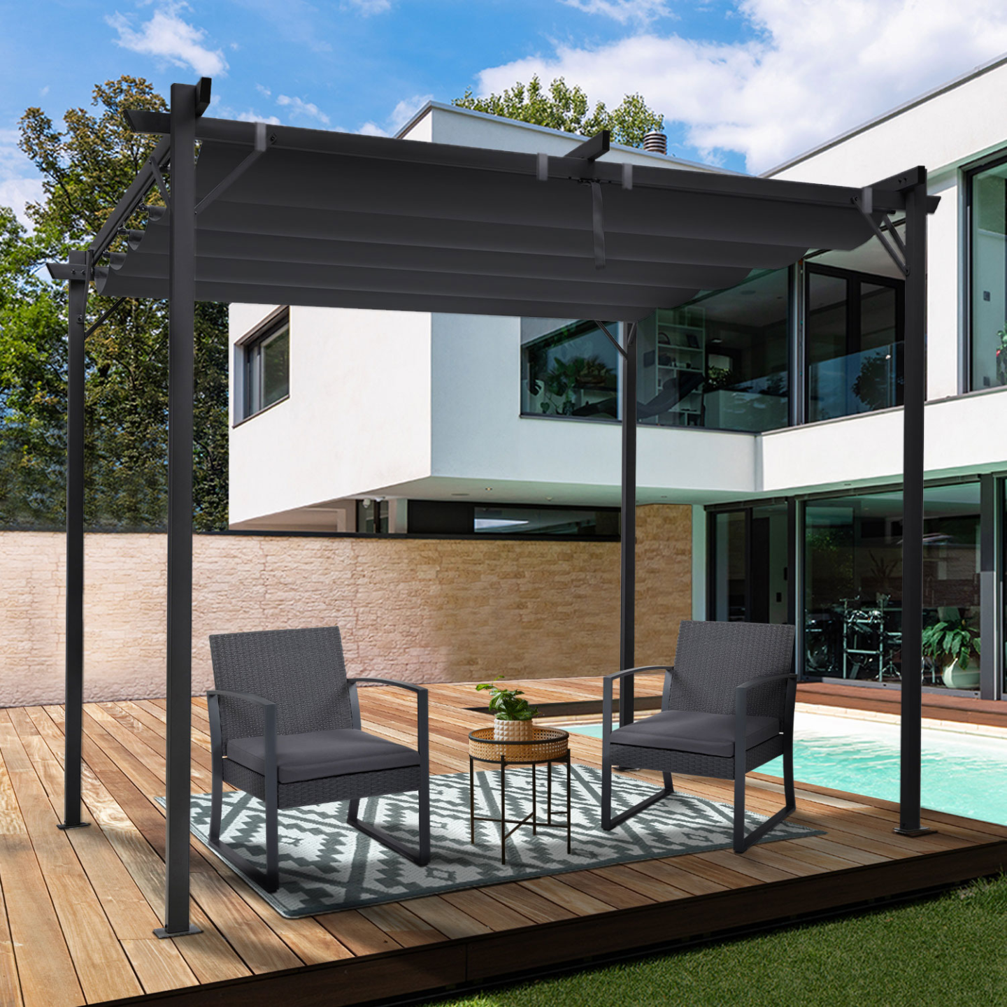 Pergola édition spéciale toit rétractable 3x3 M et 4 stores gris anthracite - Image 3