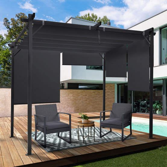 Pergola édition spéciale toit rétractable 3x3 M et 4 stores gris anthracite - Image 1