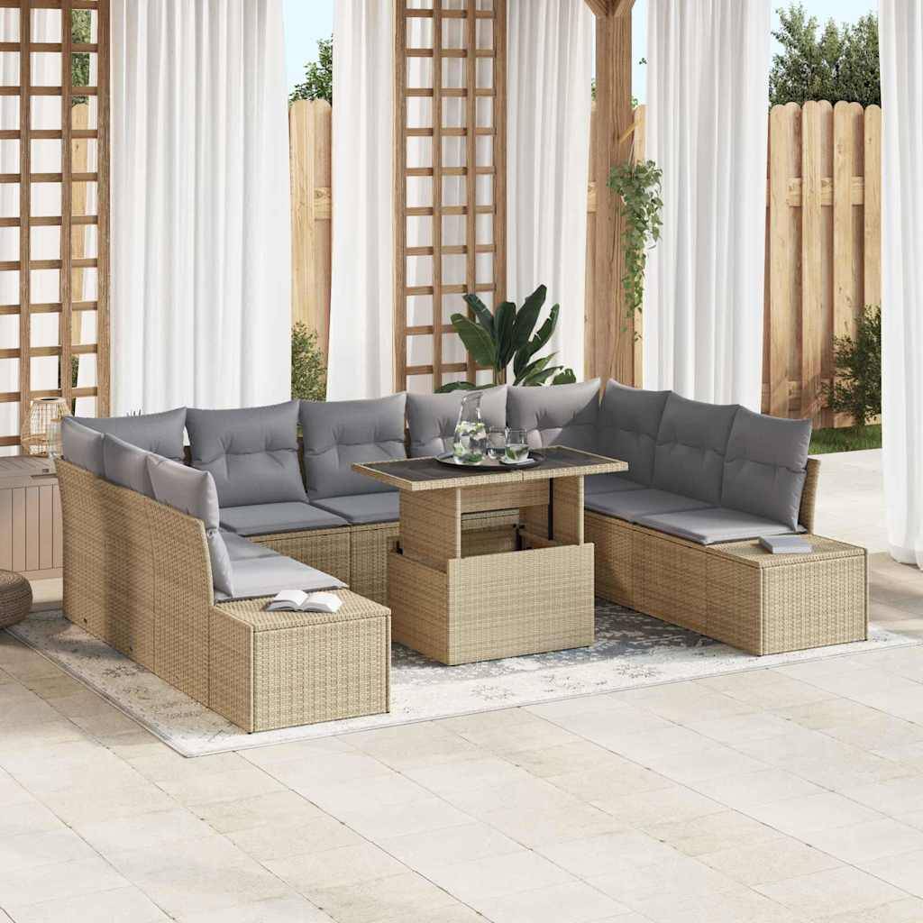 ComfortXL - Canapé Extérieur avec Coffre 10 pcs Polyrotin Beige & Gris Clair Table Ajustable – ComfortXL Outdoor Living - Image 1