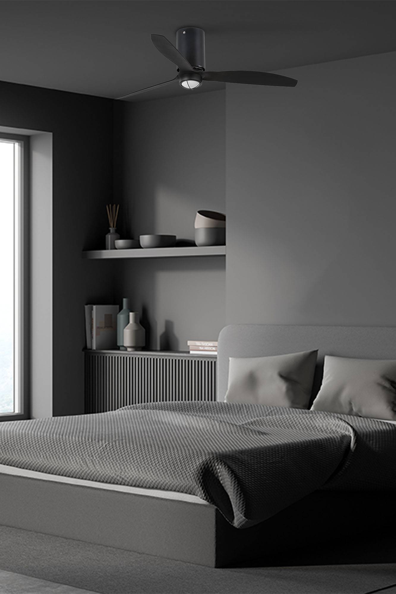 Ventilateur plafond Ø1280 mm noir mat acierverre pales ABS LED 3000 K - Image 1
