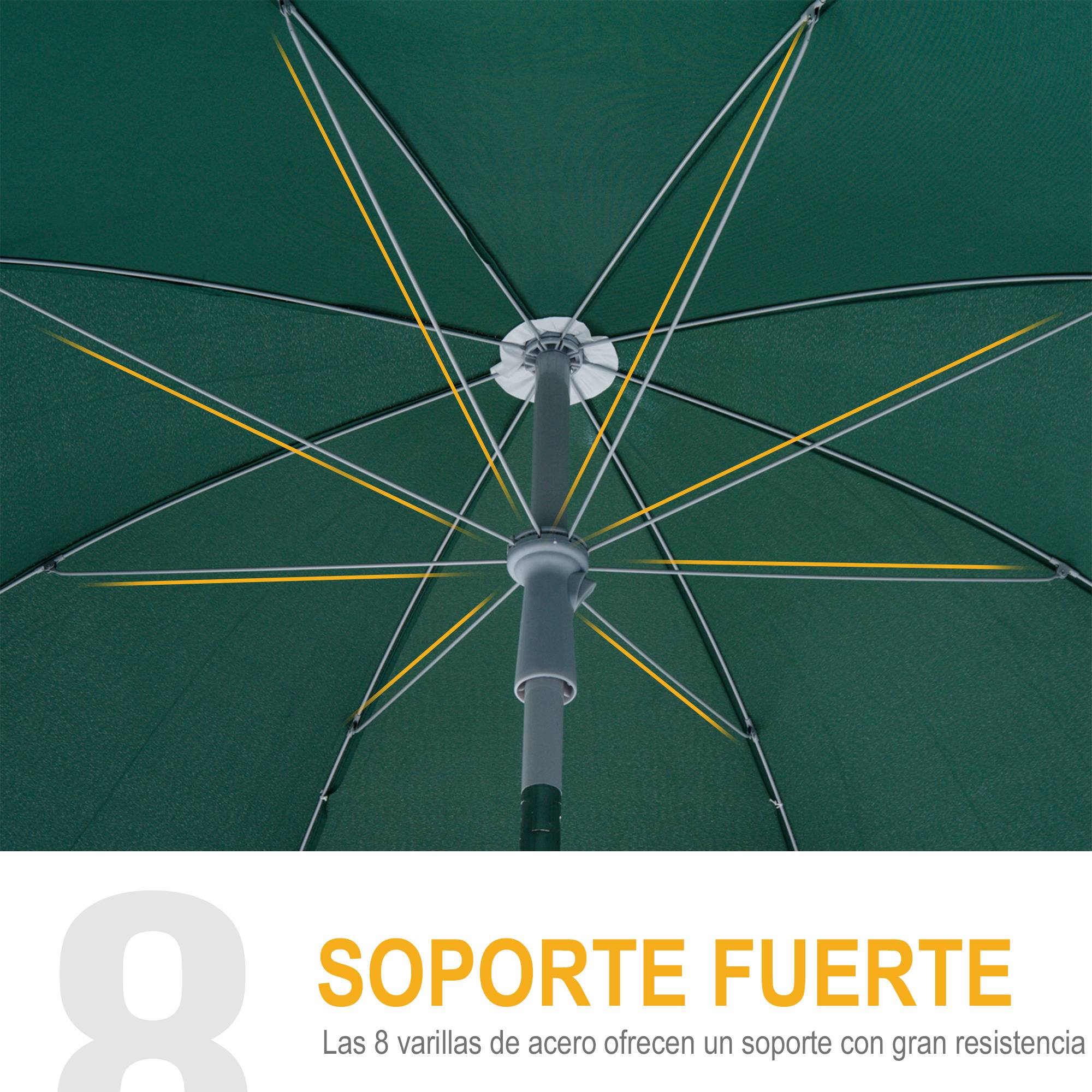 Parasol de plage Ø202 cm, toit inclinable, mat demontable, piquet inferieur, jardin, vert - Image 9