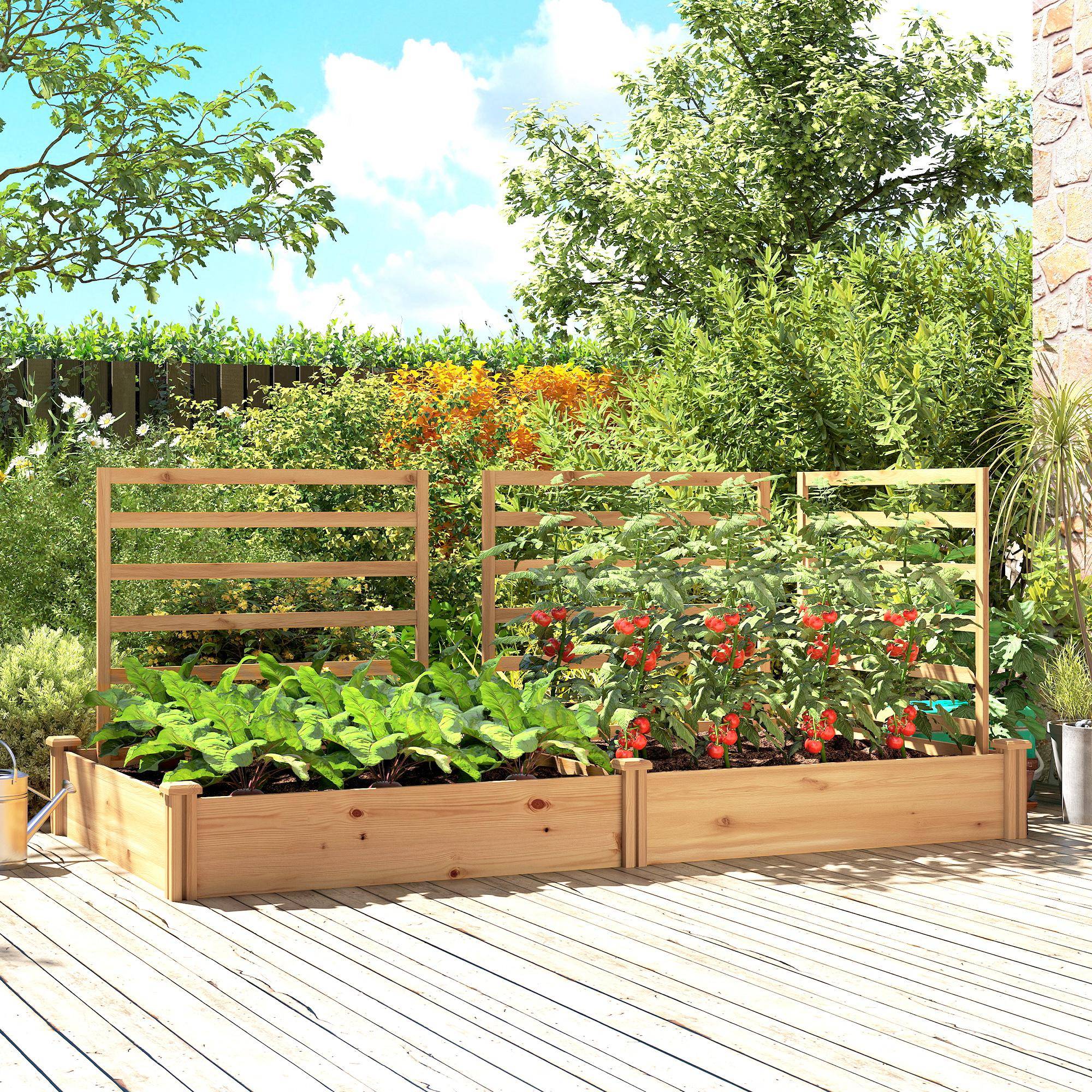 Carré potager avec treillis bois massif jardin et terrasse fond ouvert 240x125cm couleur nature - ComfortXL Outdoor Living - Image 4