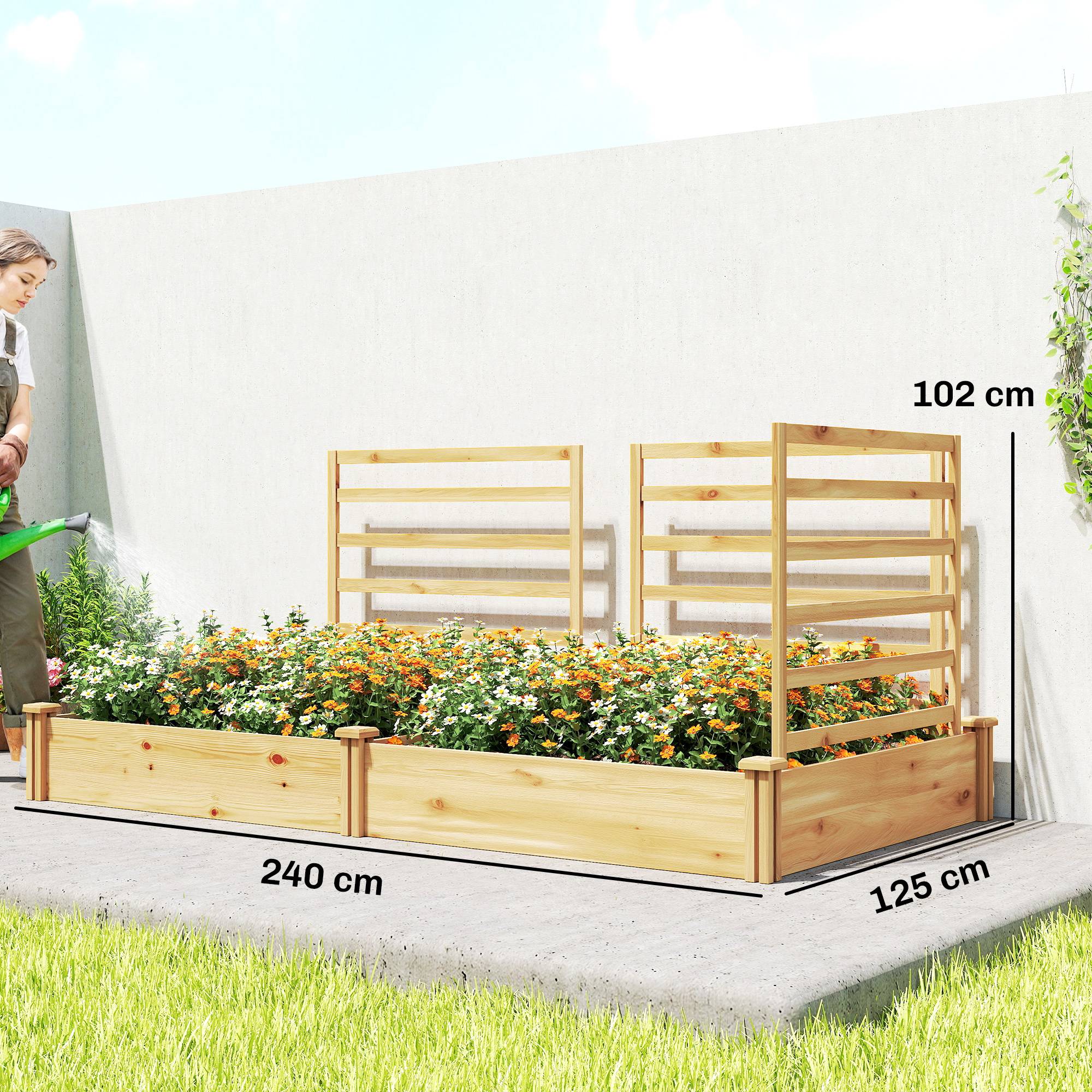 Carré potager avec treillis bois massif jardin et terrasse fond ouvert 240x125cm couleur nature - ComfortXL Outdoor Living - Image 5