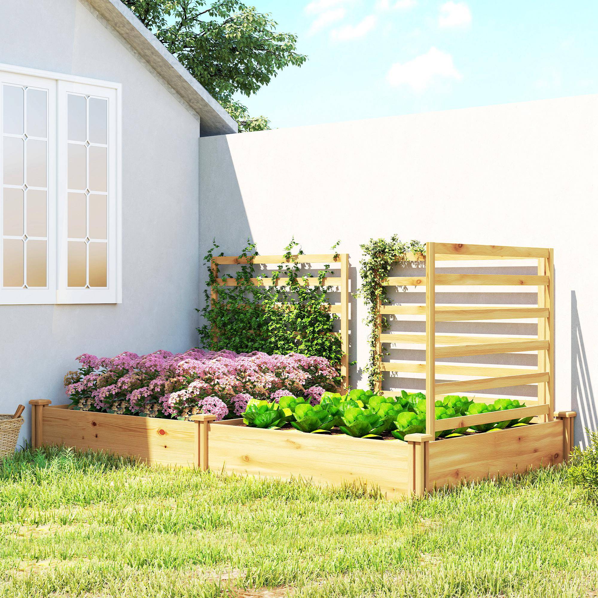 Carré potager avec treillis bois massif jardin et terrasse fond ouvert 240x125cm couleur nature - ComfortXL Outdoor Living - Image 3