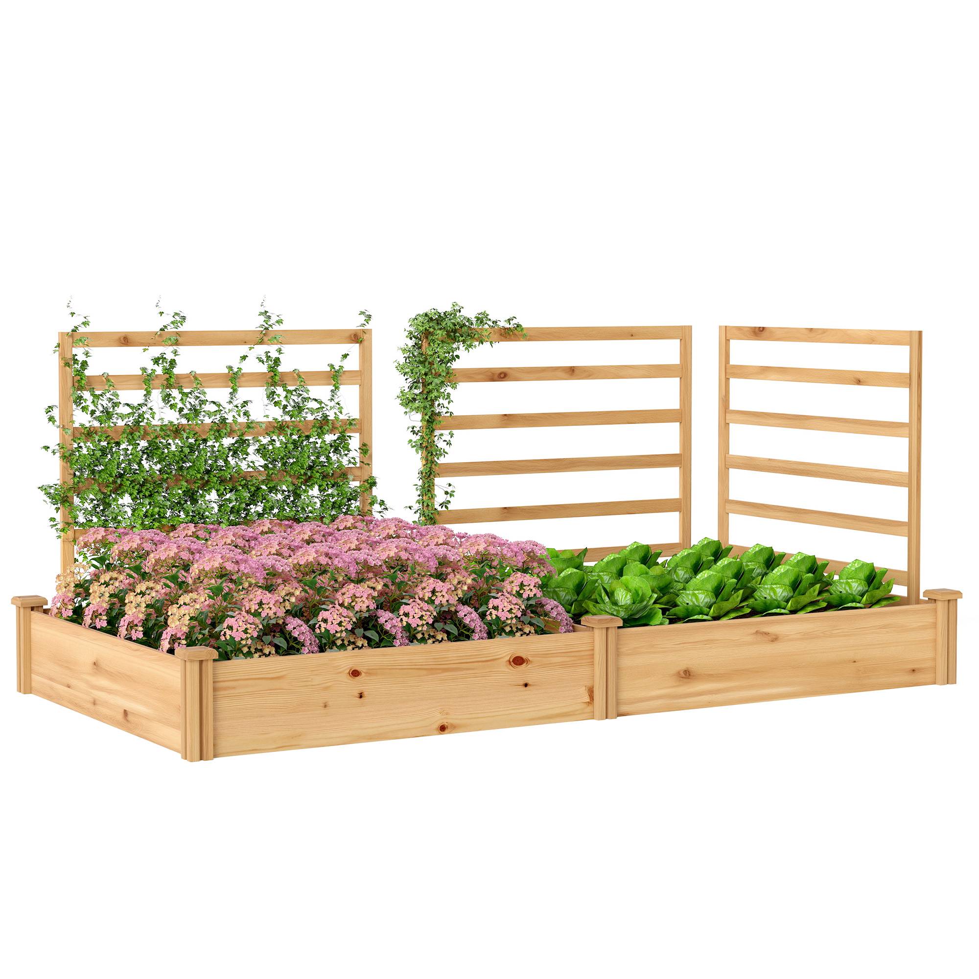 Carré potager avec treillis bois massif jardin et terrasse fond ouvert 240x125cm couleur nature - ComfortXL Outdoor Living - Image 1