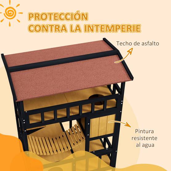 Grande Maison pour Chat 4 Niveaux en Bois Abri Extérieur avec Balcon et Pont Naturel - ComfortXL Outdoor Living - Image 7