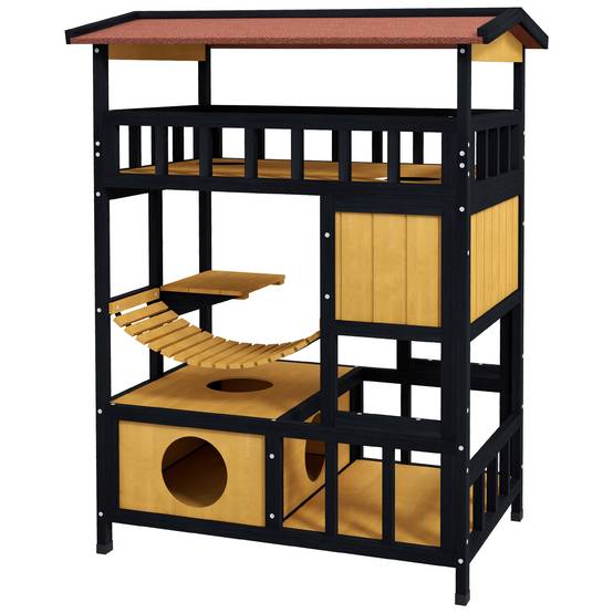 Grande Maison pour Chat 4 Niveaux en Bois Abri Extérieur avec Balcon et Pont Naturel - ComfortXL Outdoor Living - Image 2
