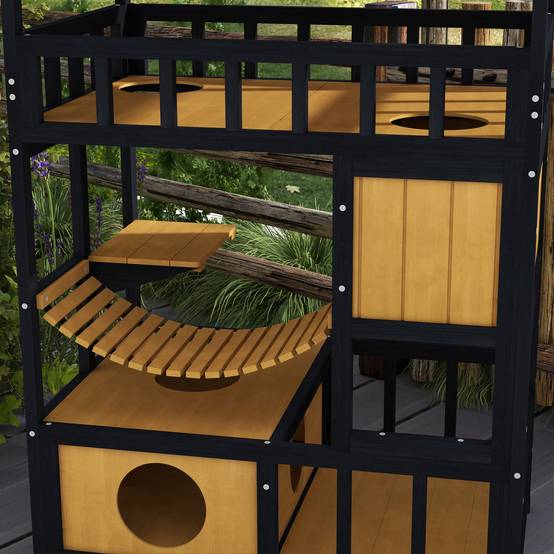 Grande Maison pour Chat 4 Niveaux en Bois Abri Extérieur avec Balcon et Pont Naturel - ComfortXL Outdoor Living - Image 10