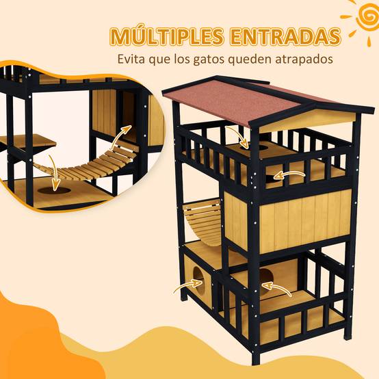 Grande Maison pour Chat 4 Niveaux en Bois Abri Extérieur avec Balcon et Pont Naturel - ComfortXL Outdoor Living - Image 8
