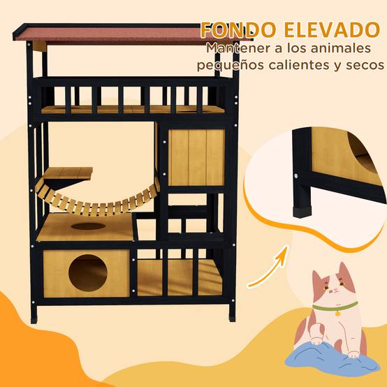 Grande Maison pour Chat 4 Niveaux en Bois Abri Extérieur avec Balcon et Pont Naturel - ComfortXL Outdoor Living - Image 9