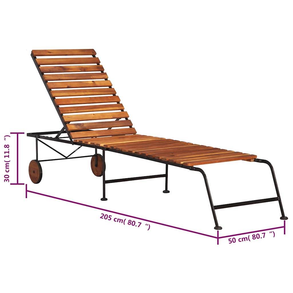 Chaise longue | Transat | Bain de soleil avec pieds en acier Bois d'acacia massif - Image 6