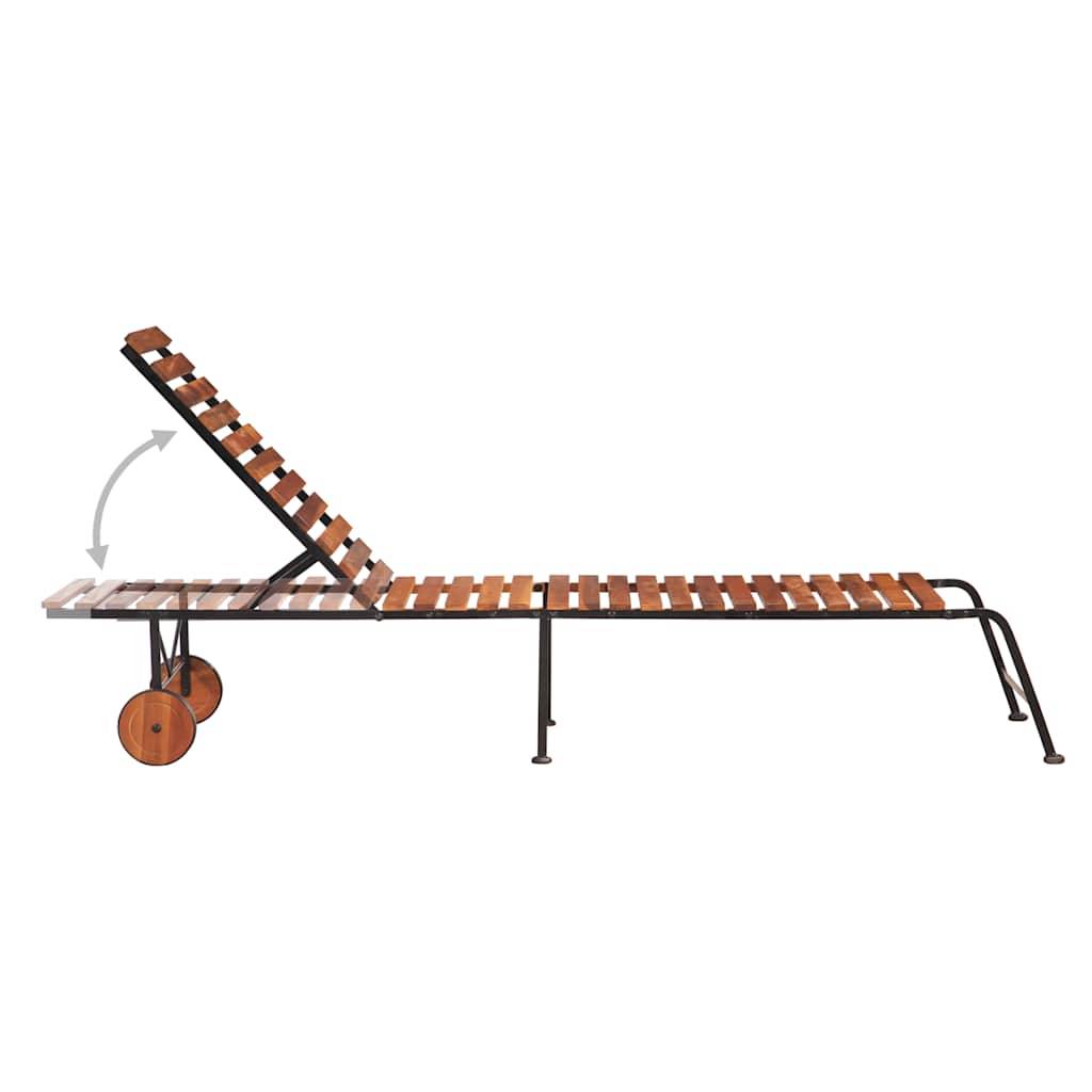 Chaise longue | Transat | Bain de soleil avec pieds en acier Bois d'acacia massif - Image 5