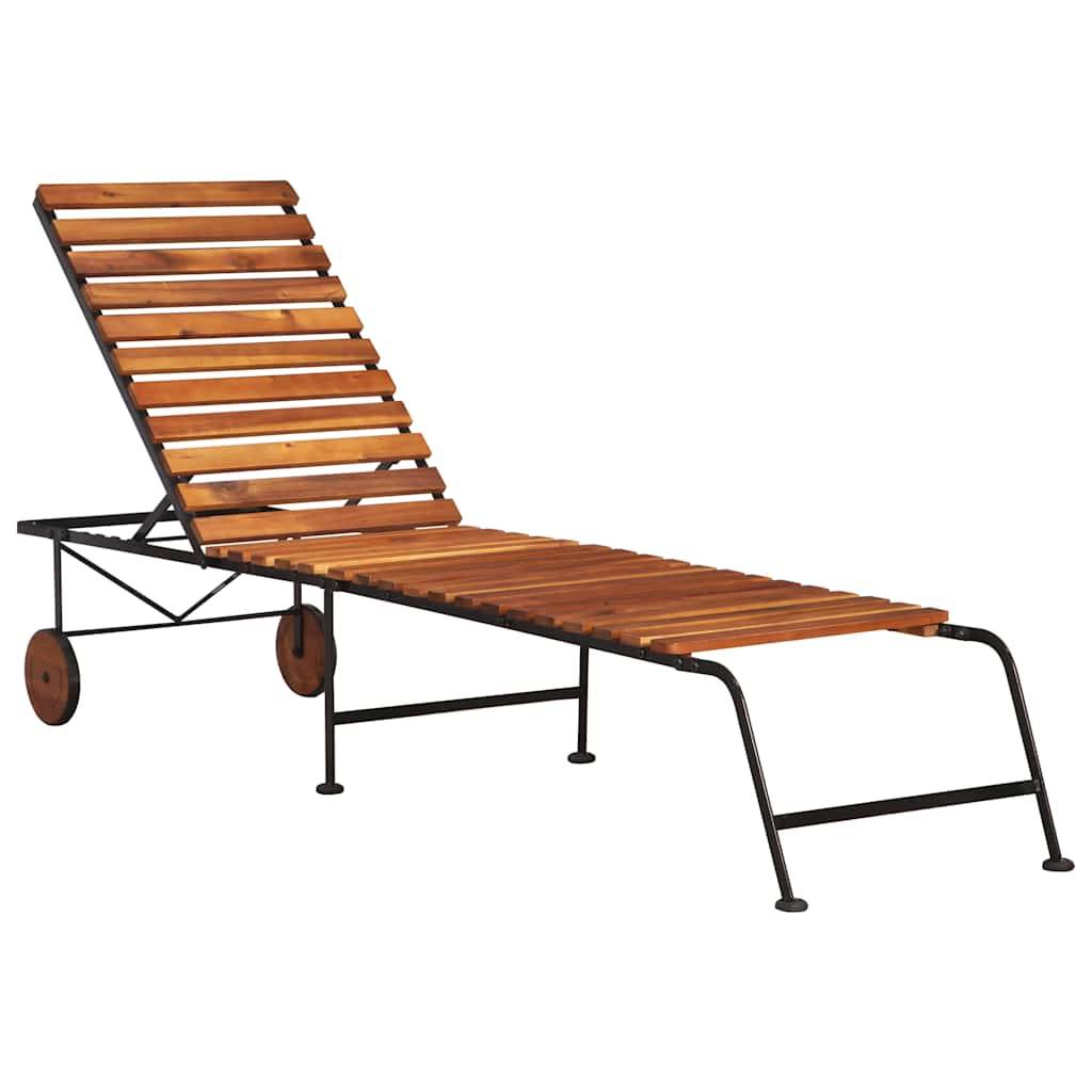 Chaise longue | Transat | Bain de soleil avec pieds en acier Bois d'acacia massif - Image 2