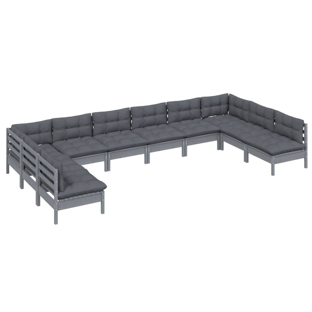 Helloshop26 - Salon de jardin meuble d'extérieur ensemble de mobilier 10 pièces avec coussins gris bois de pin solide - Image 1