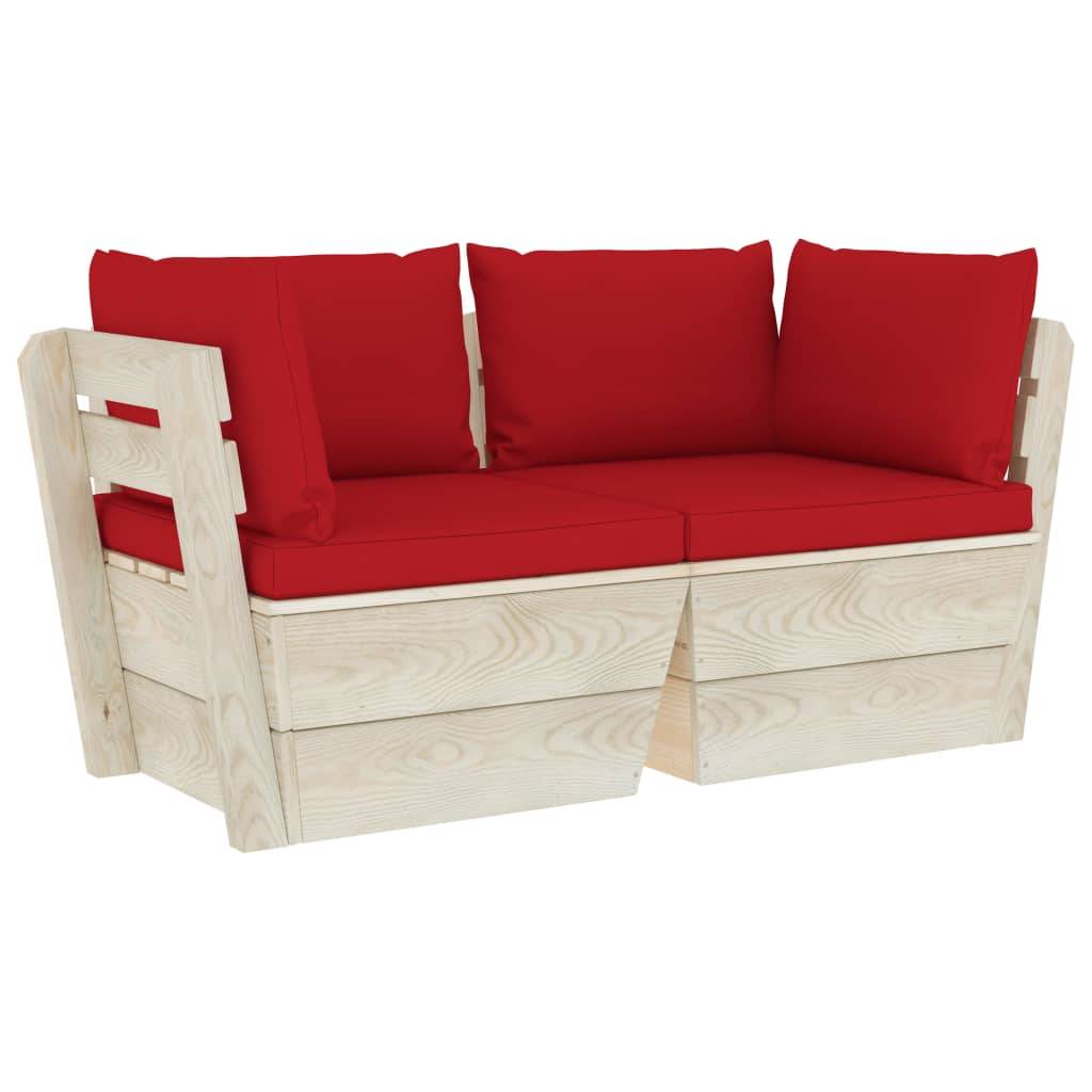 ComfortXL - Salon de Jardin Palette en Bois 2 Places pour Terrasse, Canapé avec Coussins Rouges Confortables – ComfortXL Outdoor Living - Image 2