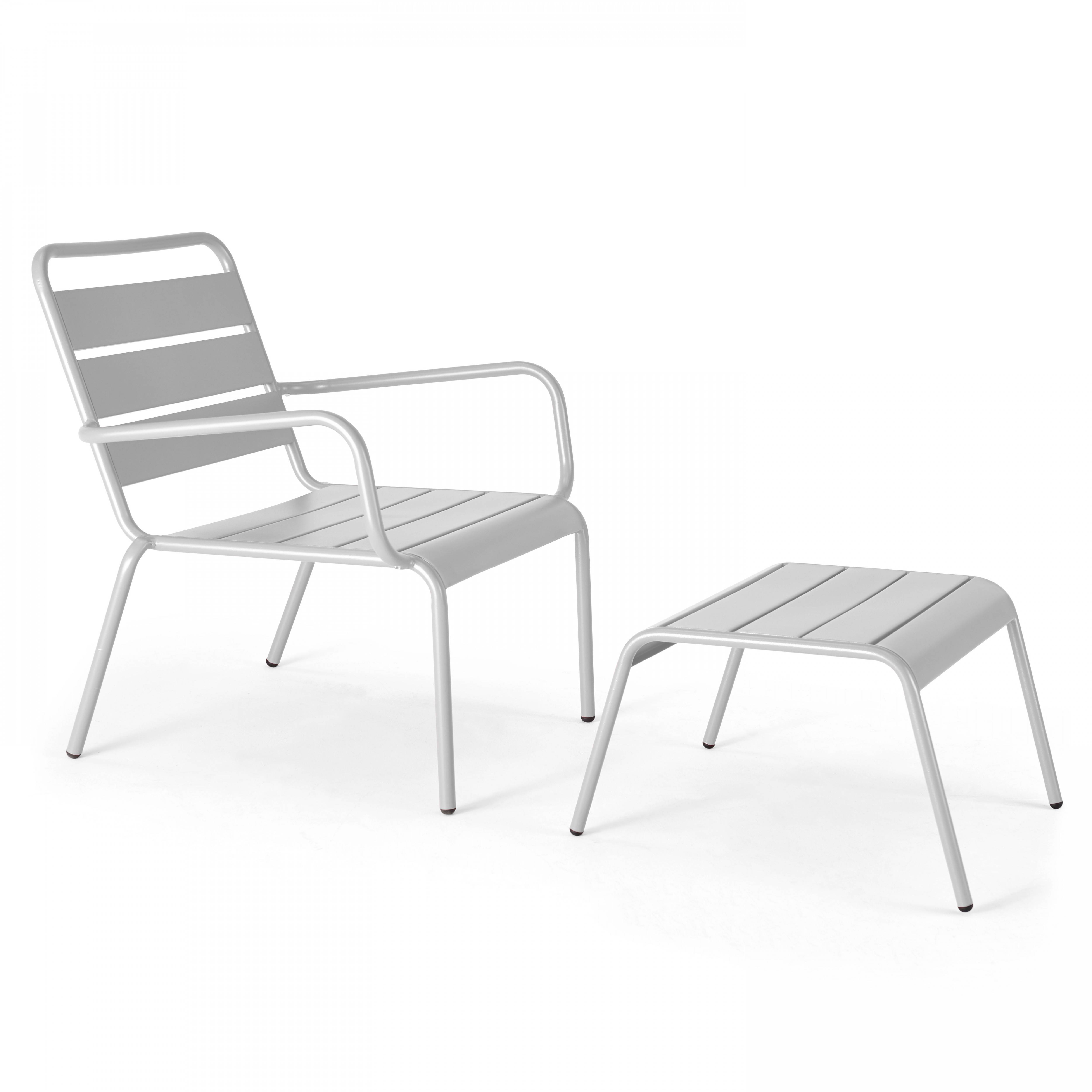 Oviala - Fauteuil relax et repose pied en métal blanc Palavas - Oviala - Image 1