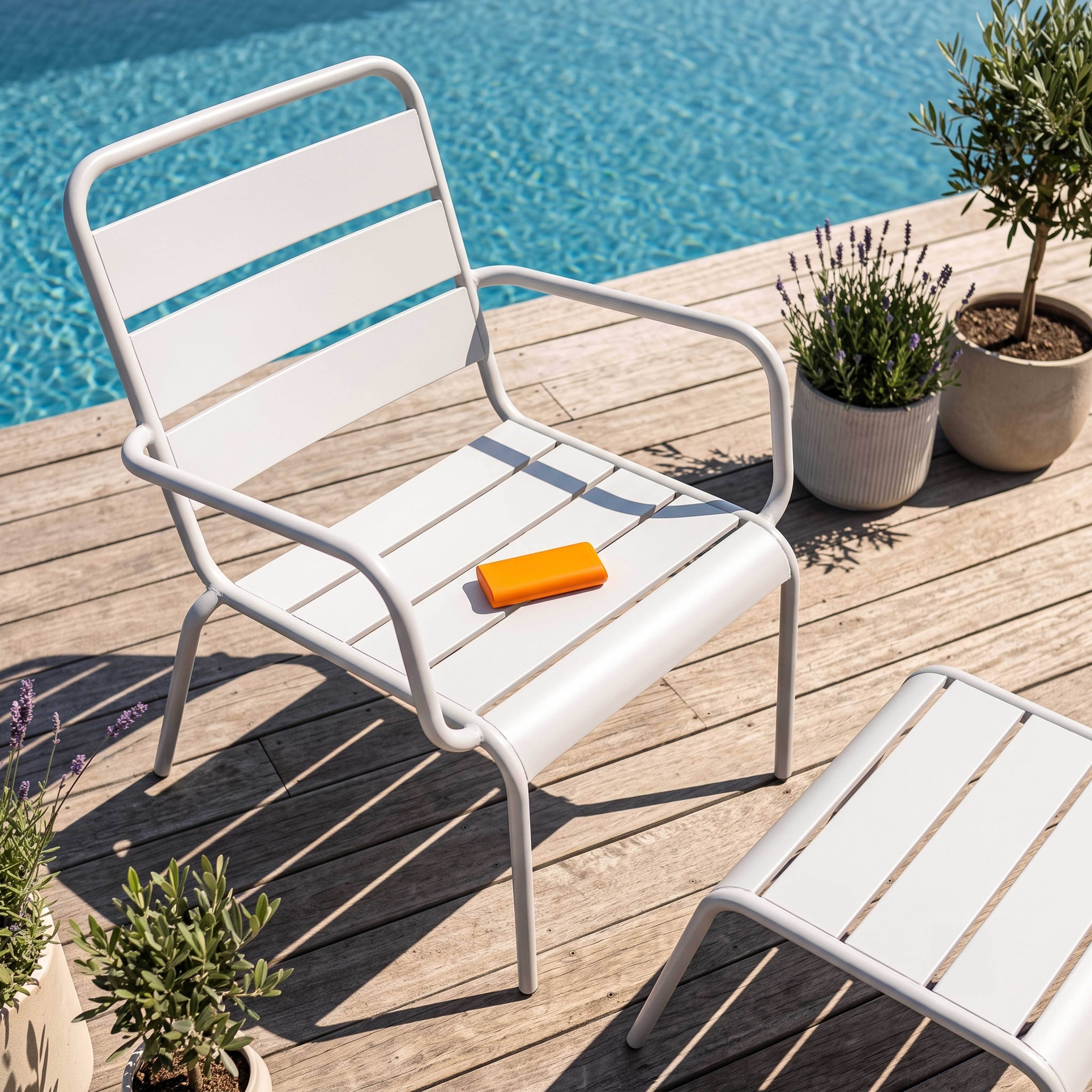 Oviala - Fauteuil relax et repose pied en métal blanc Palavas - Oviala - Image 3