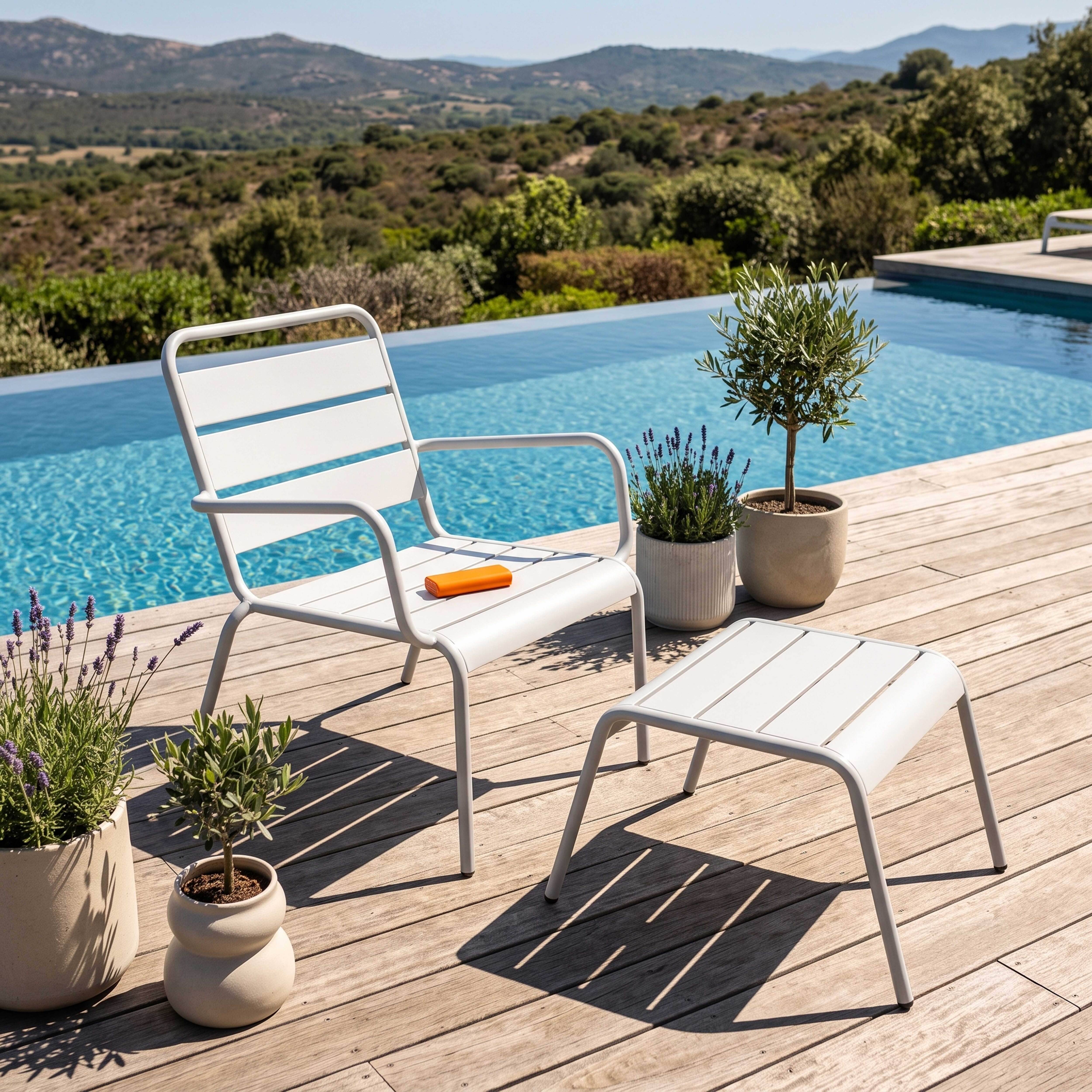 Oviala - Fauteuil relax et repose pied en métal blanc Palavas - Oviala - Image 2