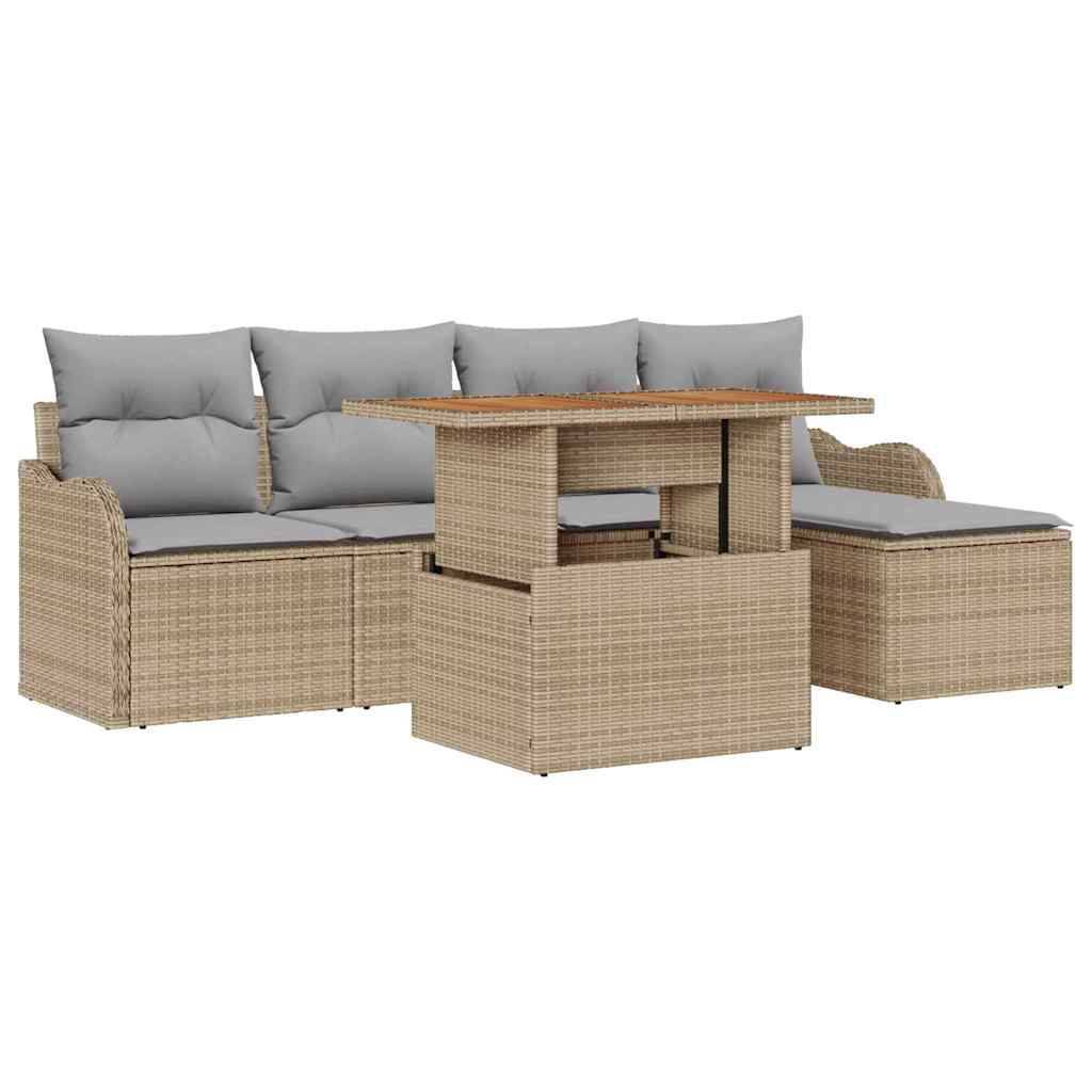 Salon de jardin 6 places Poly rotin modulable avec rangement et pouf Beige – ComfortXL Outdoor Living - Image 2
