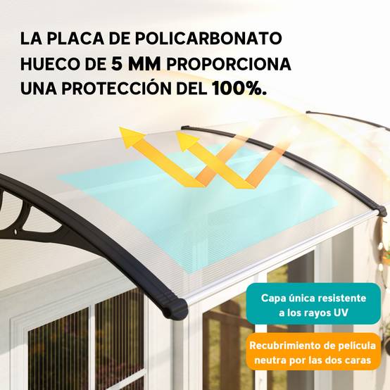 Auvent de protection extérieur 195x75 cm avec panneaux en polycarbonate et barres en aluminium transparent - Image 6