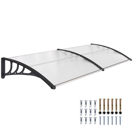 Auvent de protection extérieur 195x75 cm avec panneaux en polycarbonate et barres en aluminium transparent - Image 1