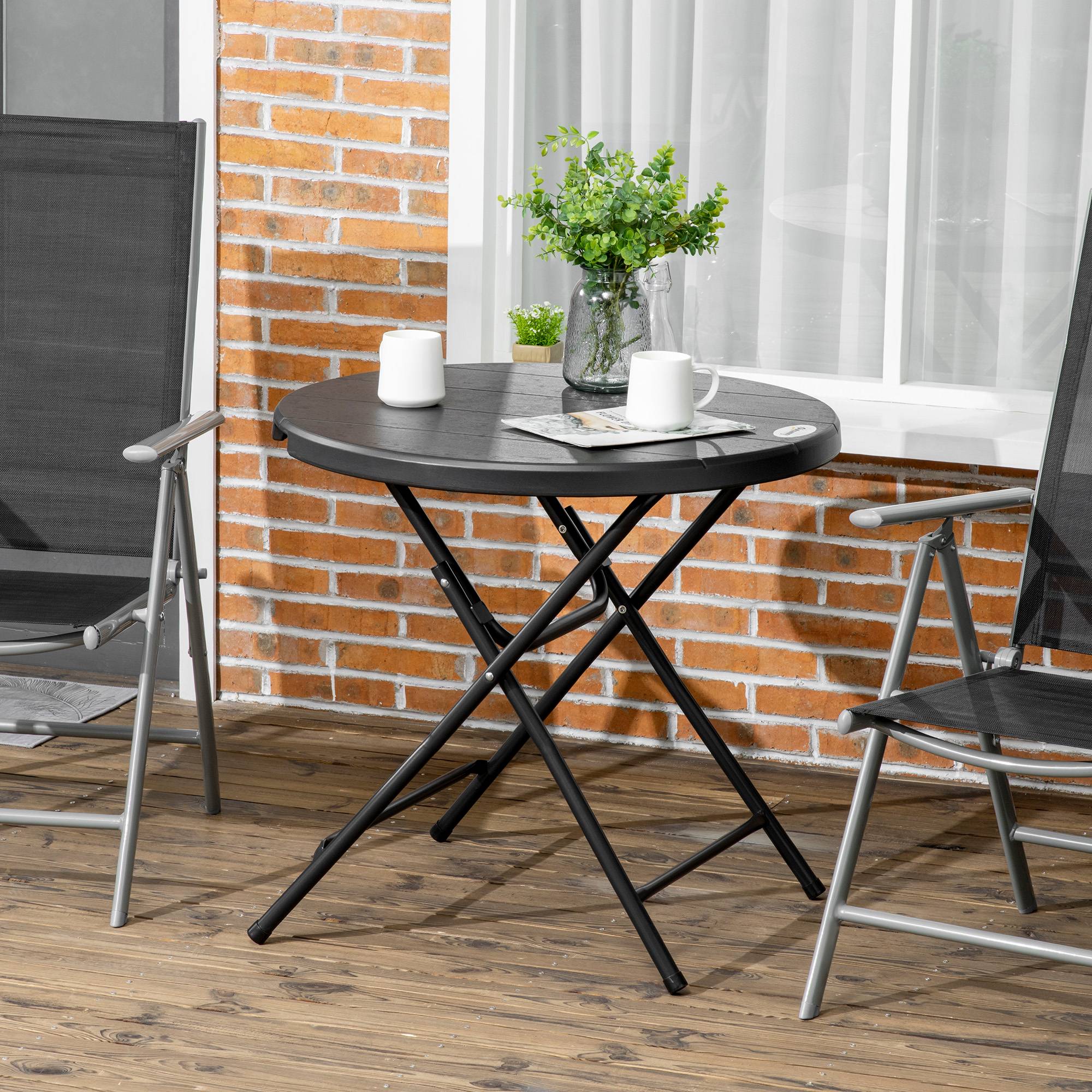 PANGIVO - Table de jardin ronde pliable, métal, gris foncé, Ø80 x 73 cm - PANGIVO - Image 2