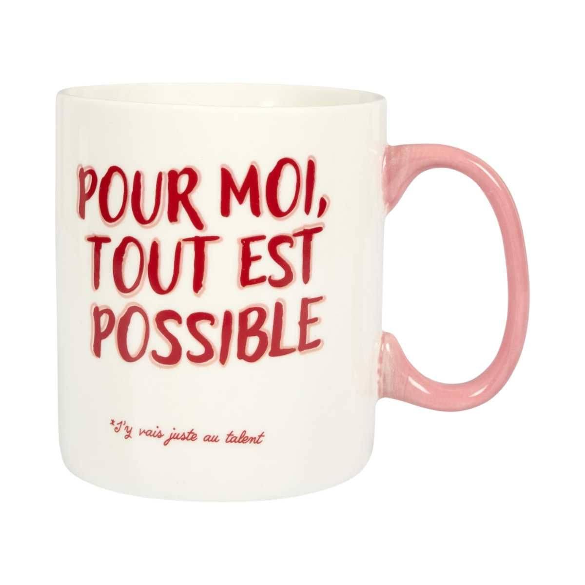 Mug XXL 70 cl en céramique blanc et rose avec message esprit Girl Power - - Image 1