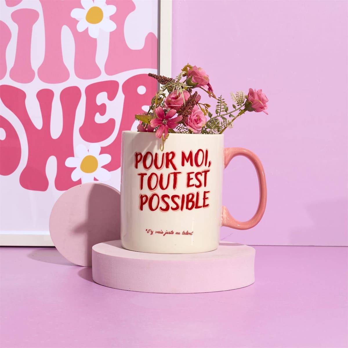 Mug XXL 70 cl en céramique blanc et rose avec message esprit Girl Power - - Image 2