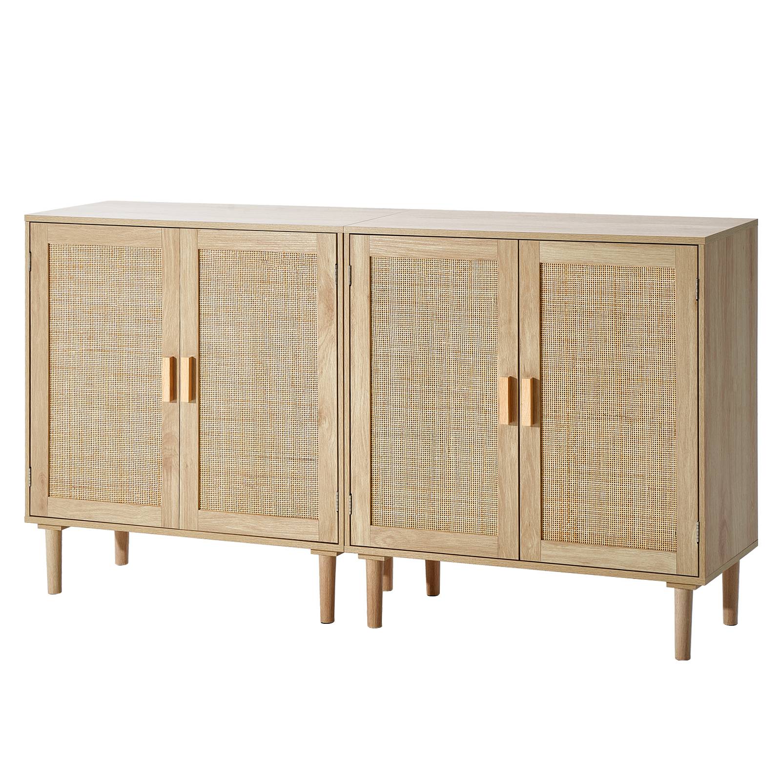 Vevor - VEVOR Armoire rotin, lot 2, 4 portes, étagères réglables, 160x37,5x88 cm. Naturel. - Image 1