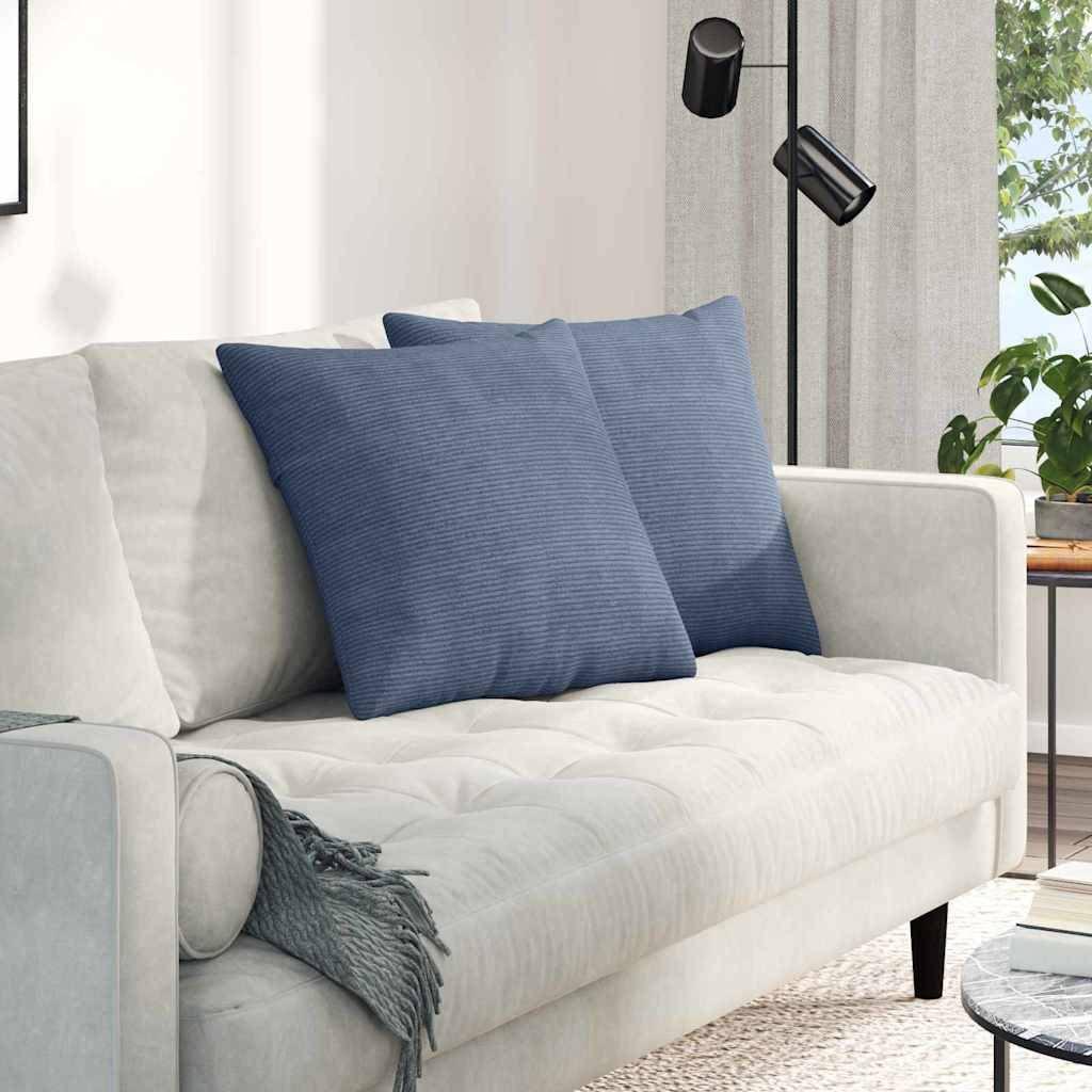 Paire de Coussins Décoratifs Velours Côtelé pour Chambre Salon Housse Lavable Bleu 50x50 cm – ComfortXL Outdoor Living